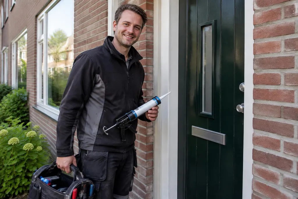 Vakman van Kitbedrijf Steenwijk bij de voordeur van een woning